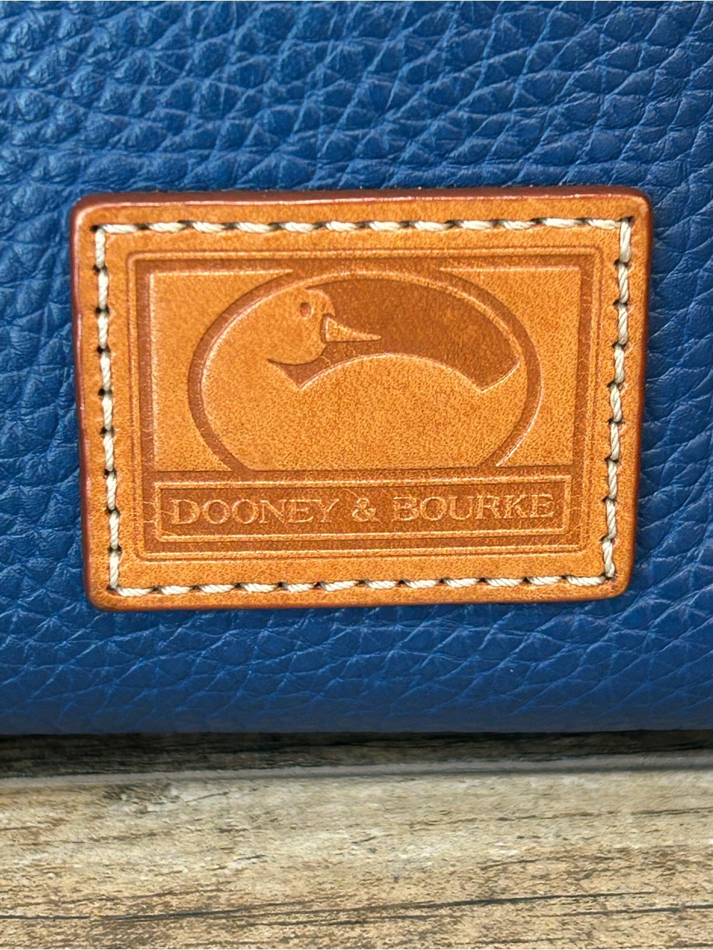 Dooney & Bourke Blue Pebble Leather Crossbody with Tan Trim and Tassel Pockets - Picture 2 of 14